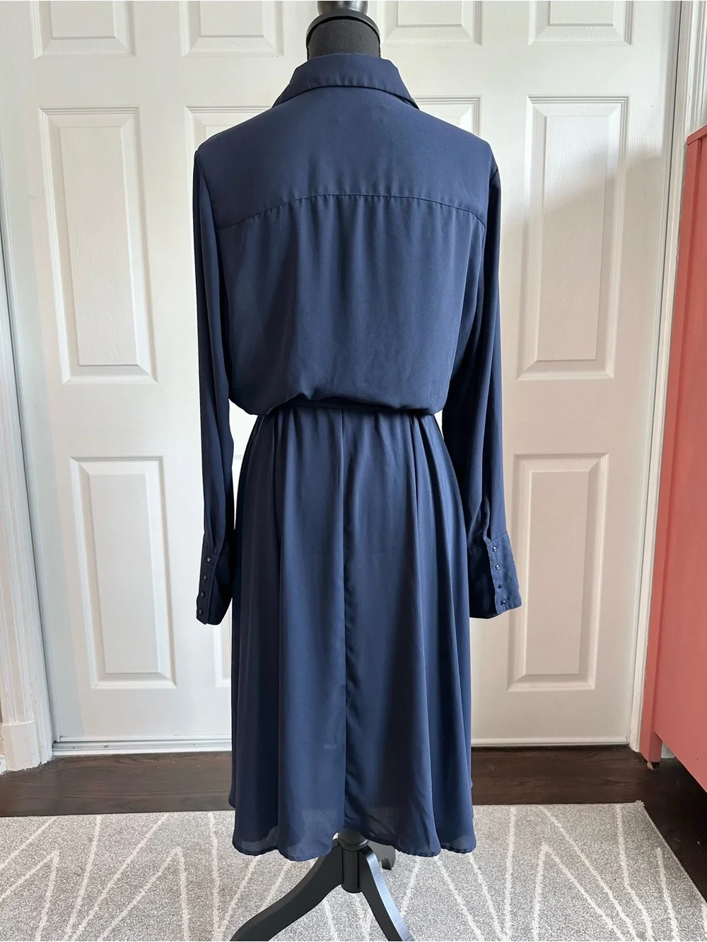 Nanette Lenore Navy Blue Pleated Top Tie Waist Shirt Dress - Picture 3 of 5
